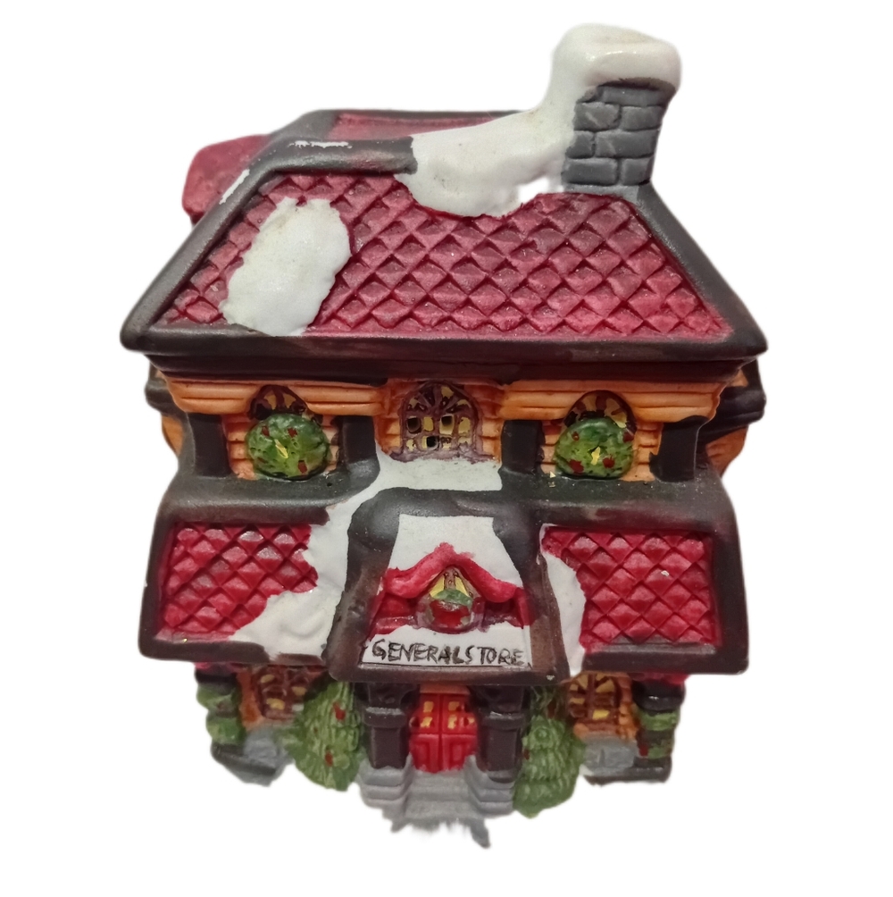 Festive Holiday Village Store with Red Roof
